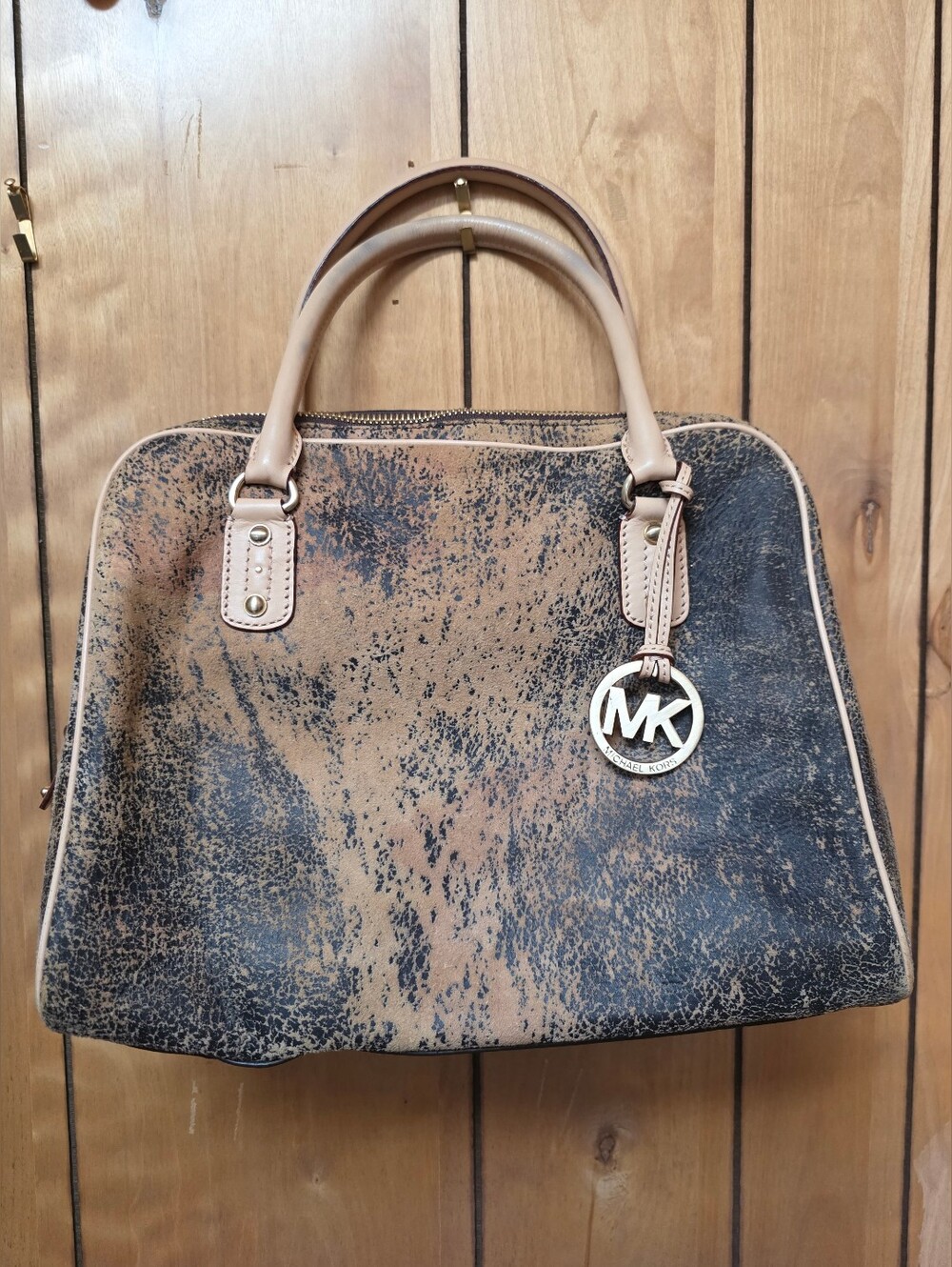 Michael Kors Unique Soft Suede Large Ultra Distressed Crackle Print Satchel